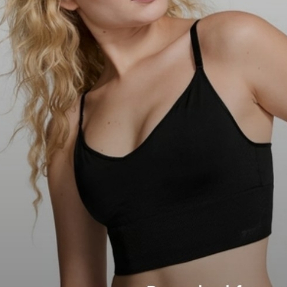 Victoria's Secret PINK Seamless Longline Satin Sports Bra LARGE BLACK NWT